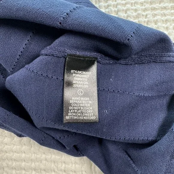 Cyrus Pointelle Scallop Trim Mock Neck Navy Tank Large NWT - Picture 11 of 11